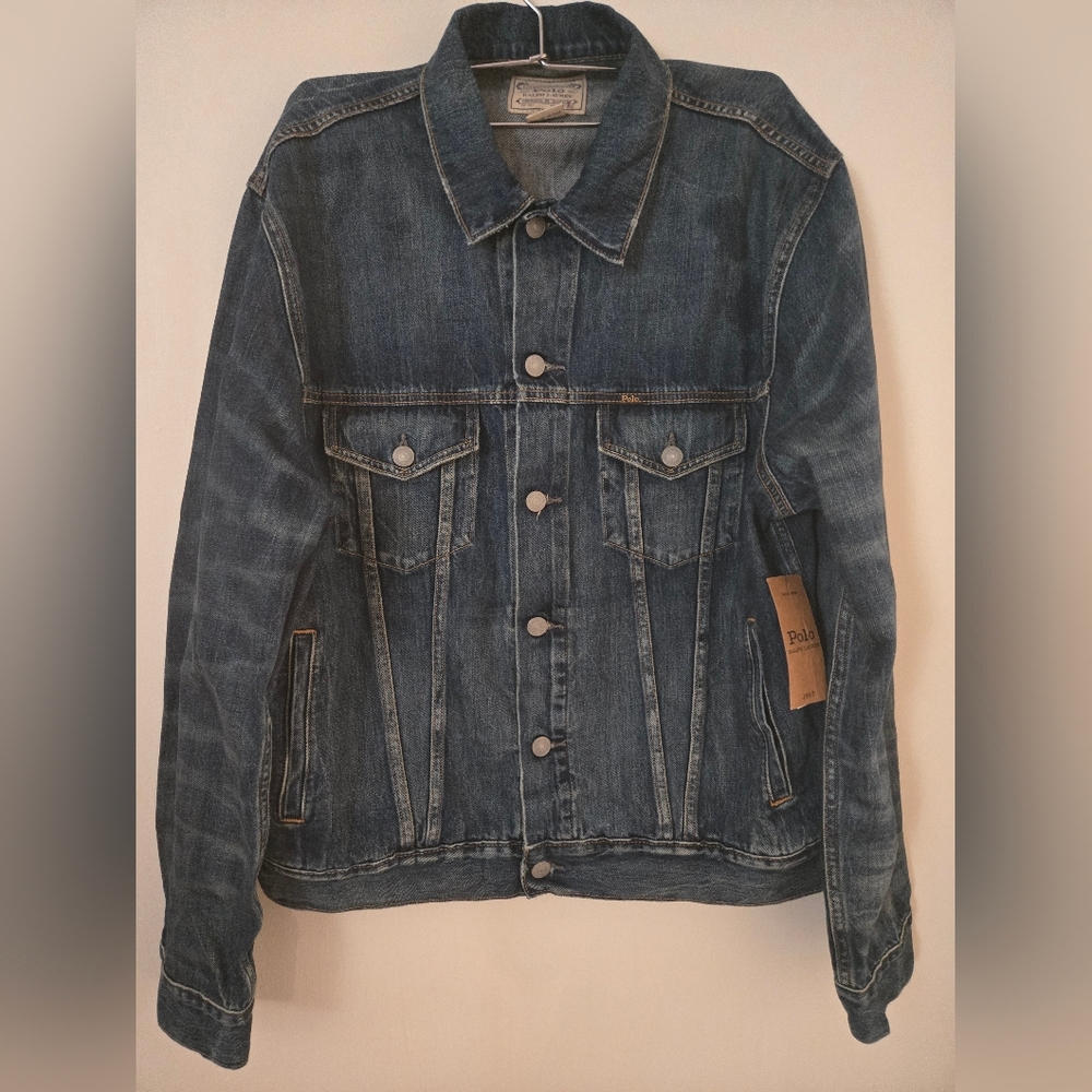 Ralph Lauren Navy Blue Denim Jacket with Tan Label